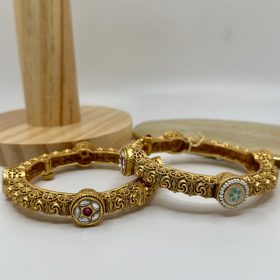 Ruby Kundan Bangle Pair (Openable Size 2.8)