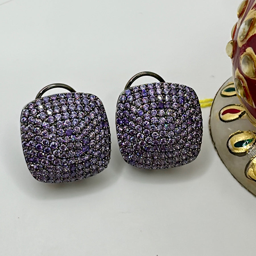 Purple Invisible Setting American Diamonds Studs