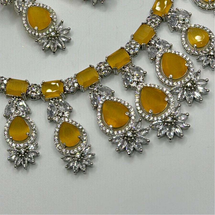 Yellow American Diamond Necklace Set