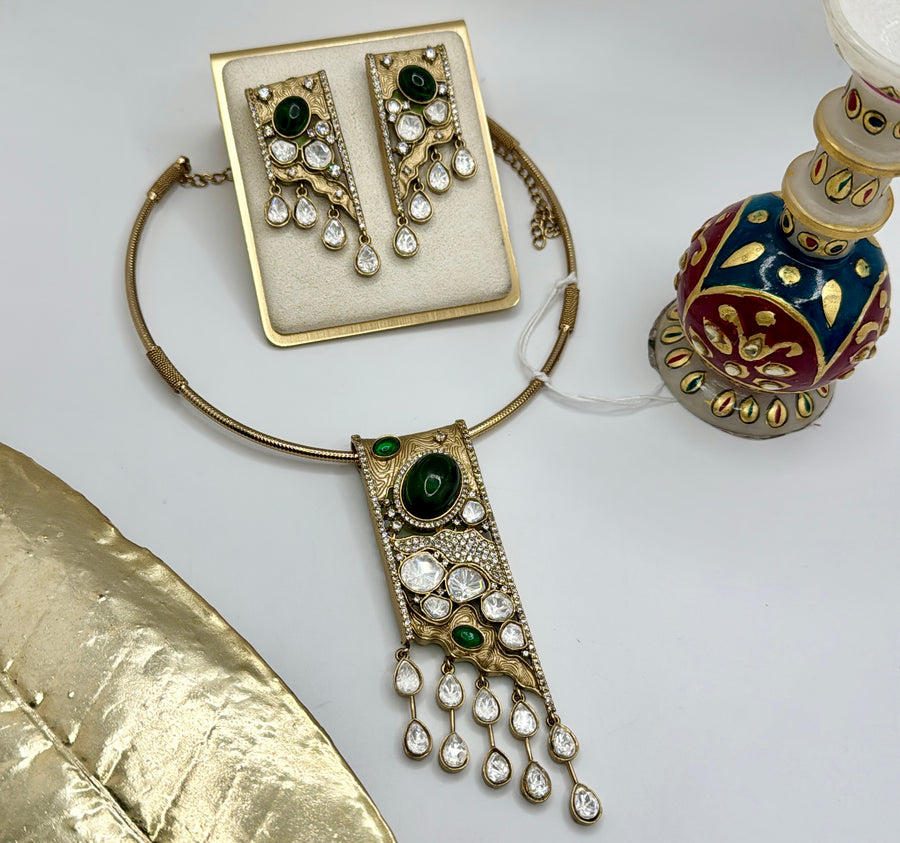 Green Doublet & Moissanite Hasli Set