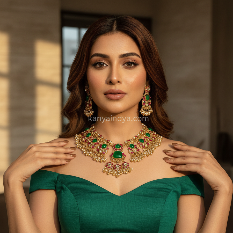 Green & Ruby Paachi Jadau Necklace Set