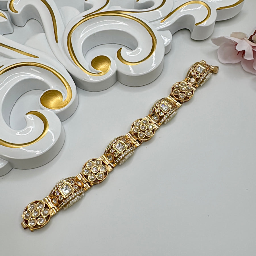 Clear Polki Kundan Flexible Bracelet ( Fits Size 2-2.2)