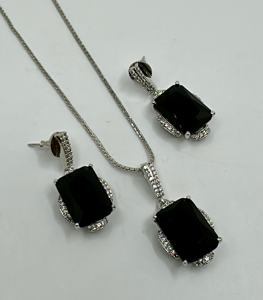 Black American Diamond Pendant Set