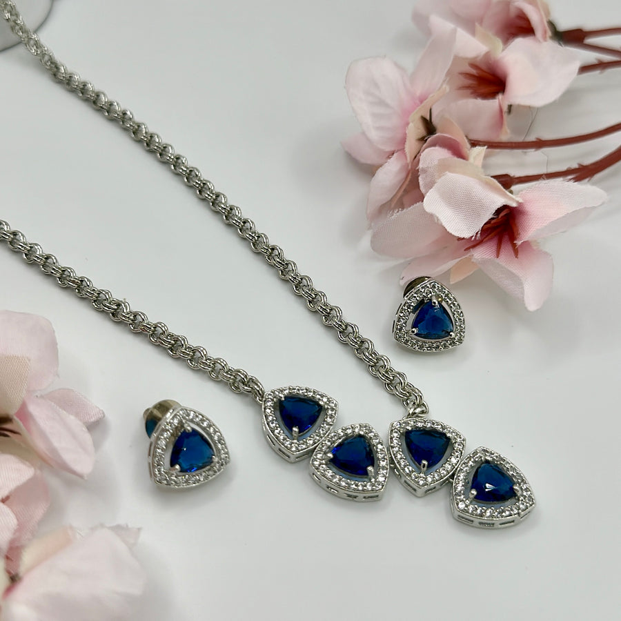 Blue American Diamonds Chic Necklace Set