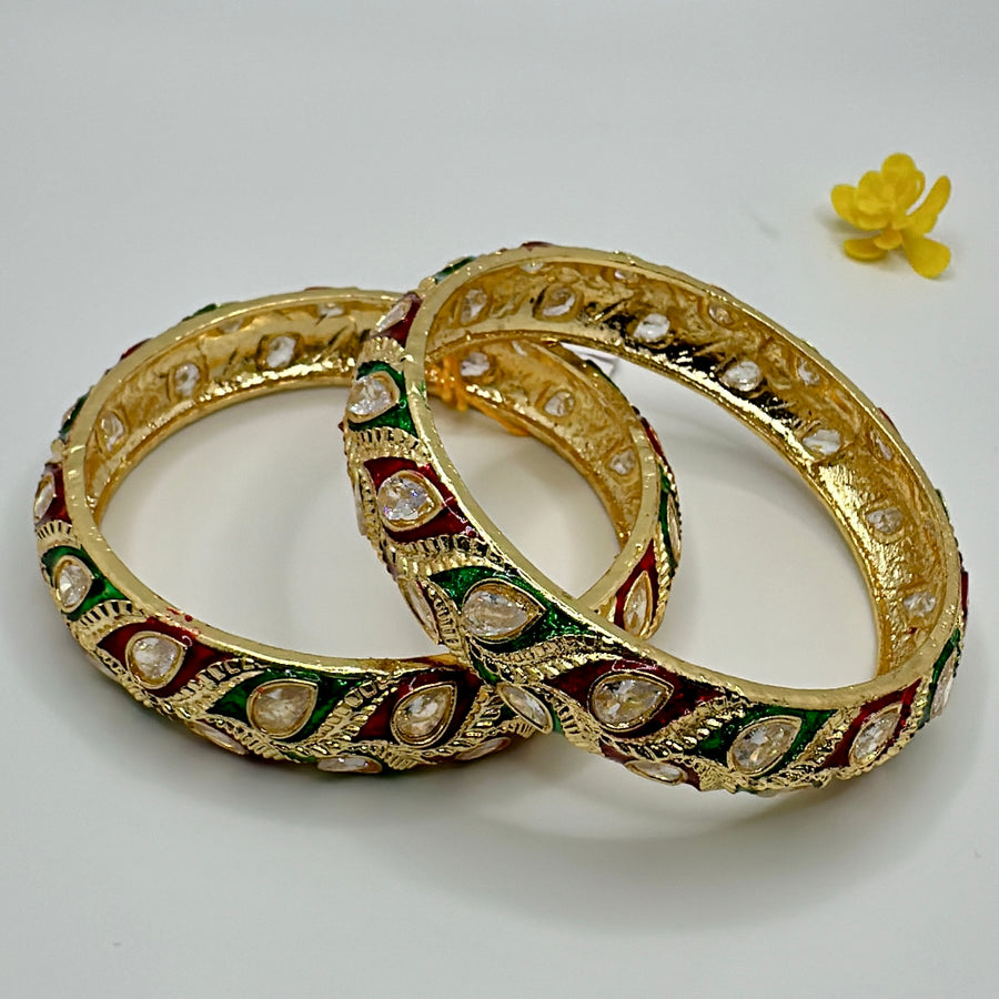 Multi Meenakari Bangles Pair With Kundan(Non-Openable Size 2.8)