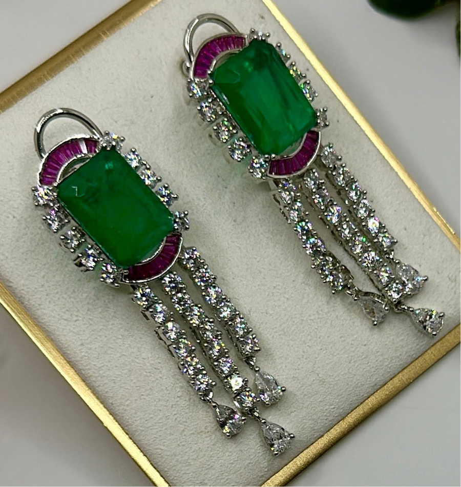 Green And Ruby American Diamonds Necklace Set