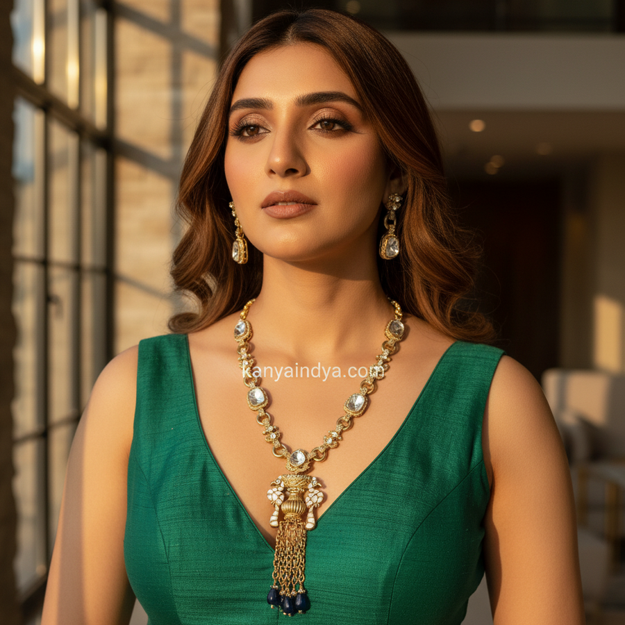 Blue MOP Moissanite Long Necklace Set