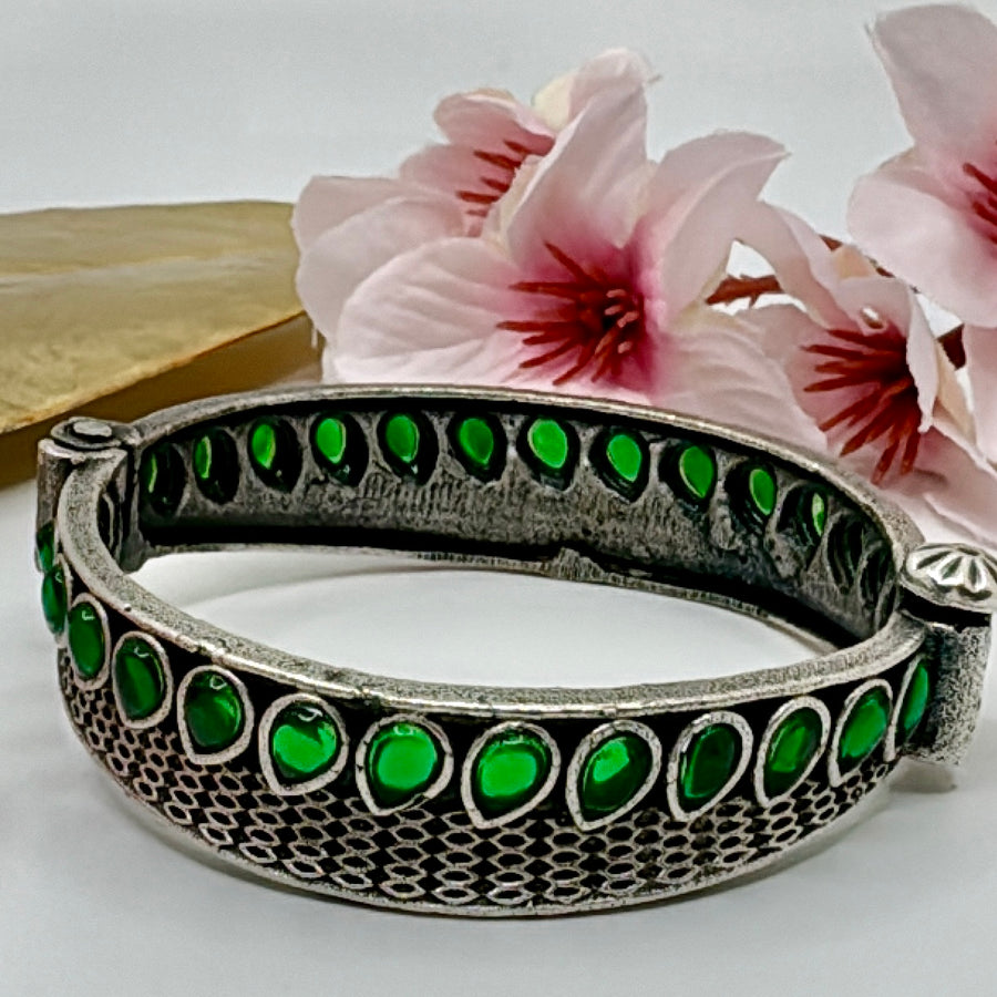 Green Silver Lookalike Bangle