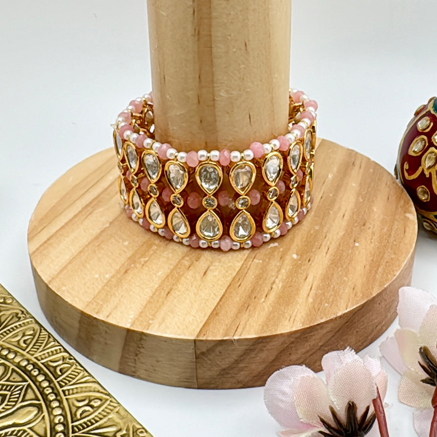 Pink Kundan Stretch Bracelet( Fits All Sizes)