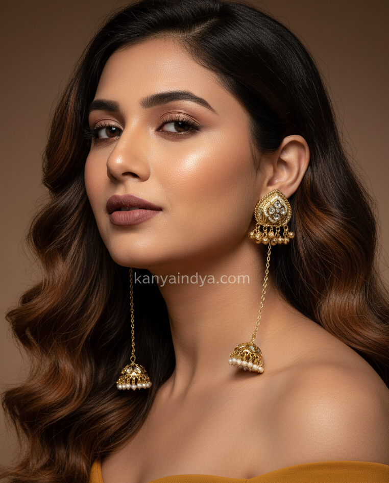 Clear Silver Lookalike Moissanite Jhumka Kashmiri Earrings