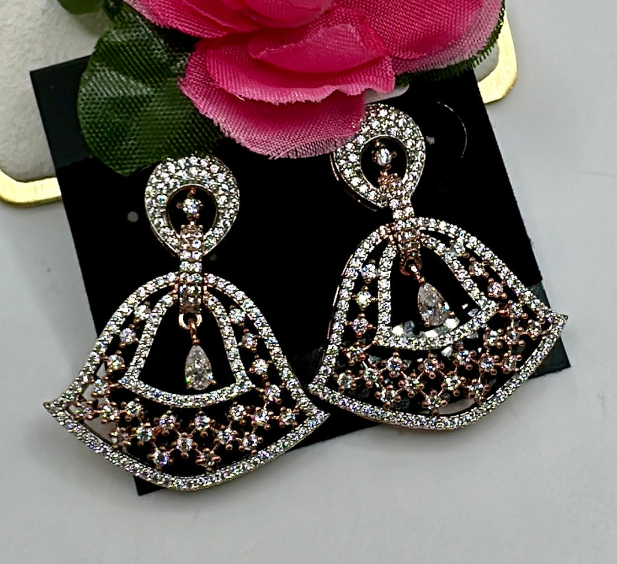 Clear Dual Tone American Diamonds Earrings