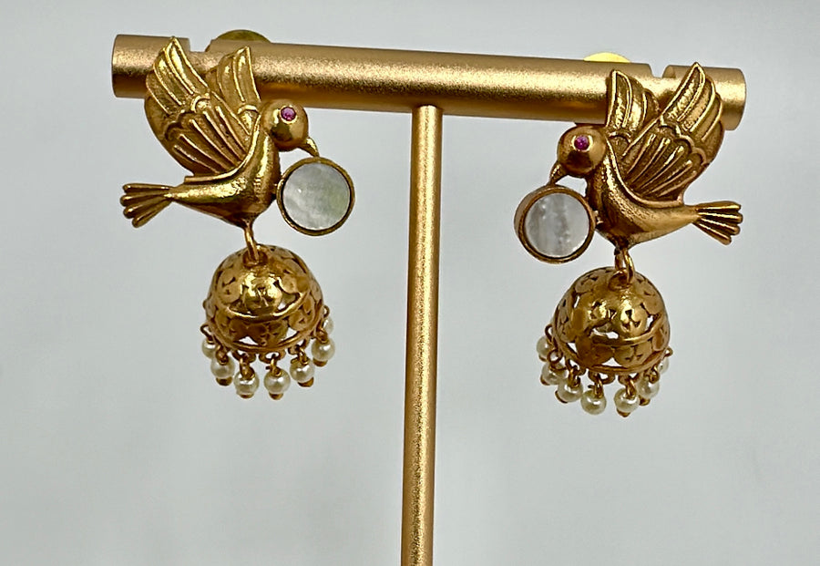 Clear Gold Lookalike Bird Jhumka