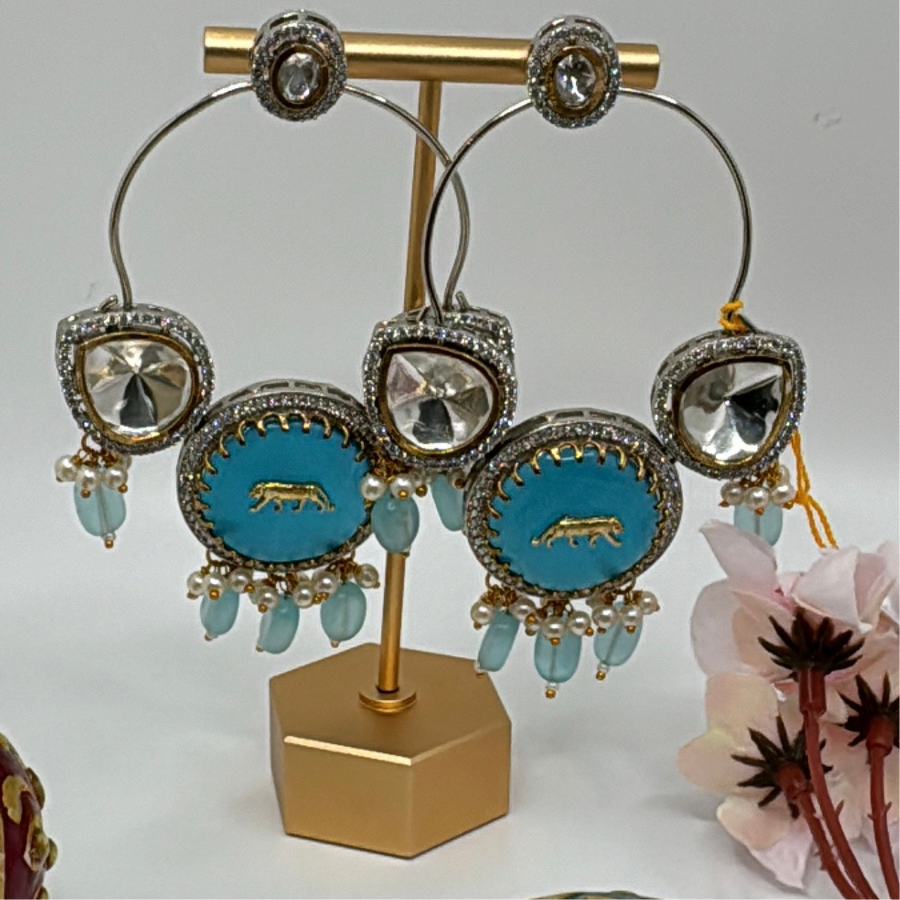 Turquoise Kundan Sabya Inspired Chand Bali