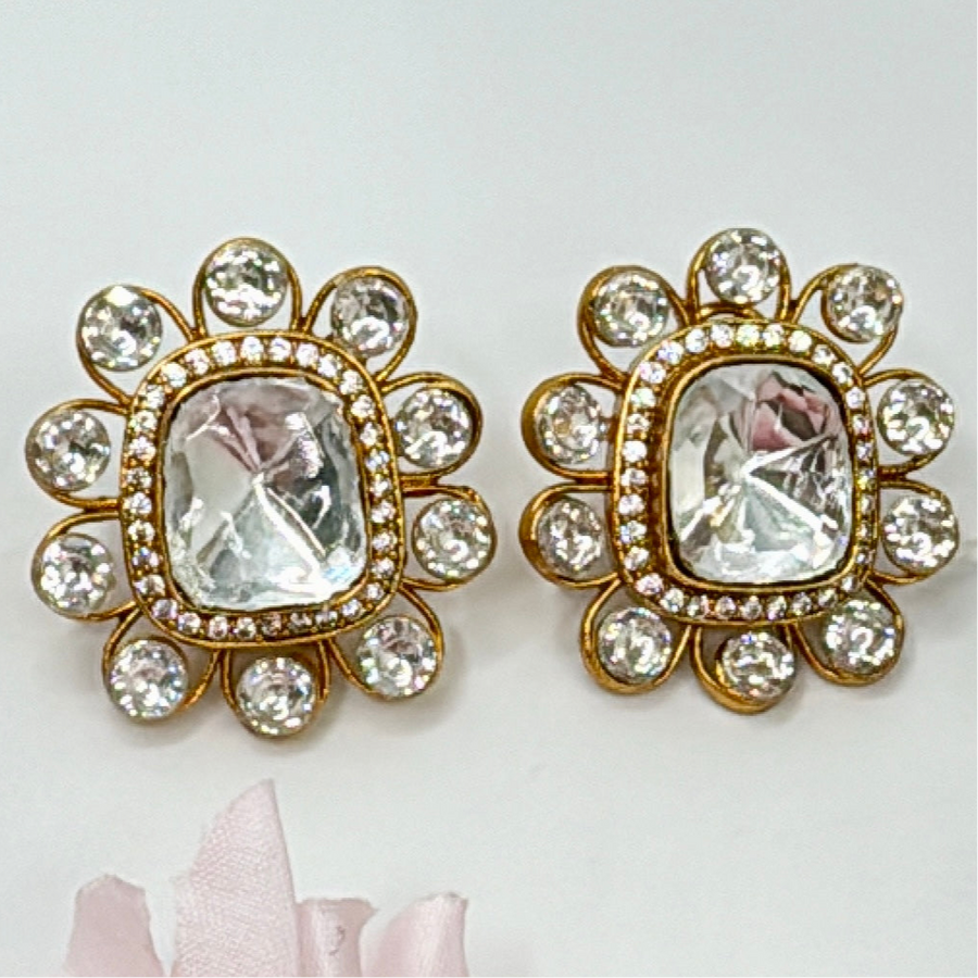 Clear Moissanite Kundan Stud Earrings