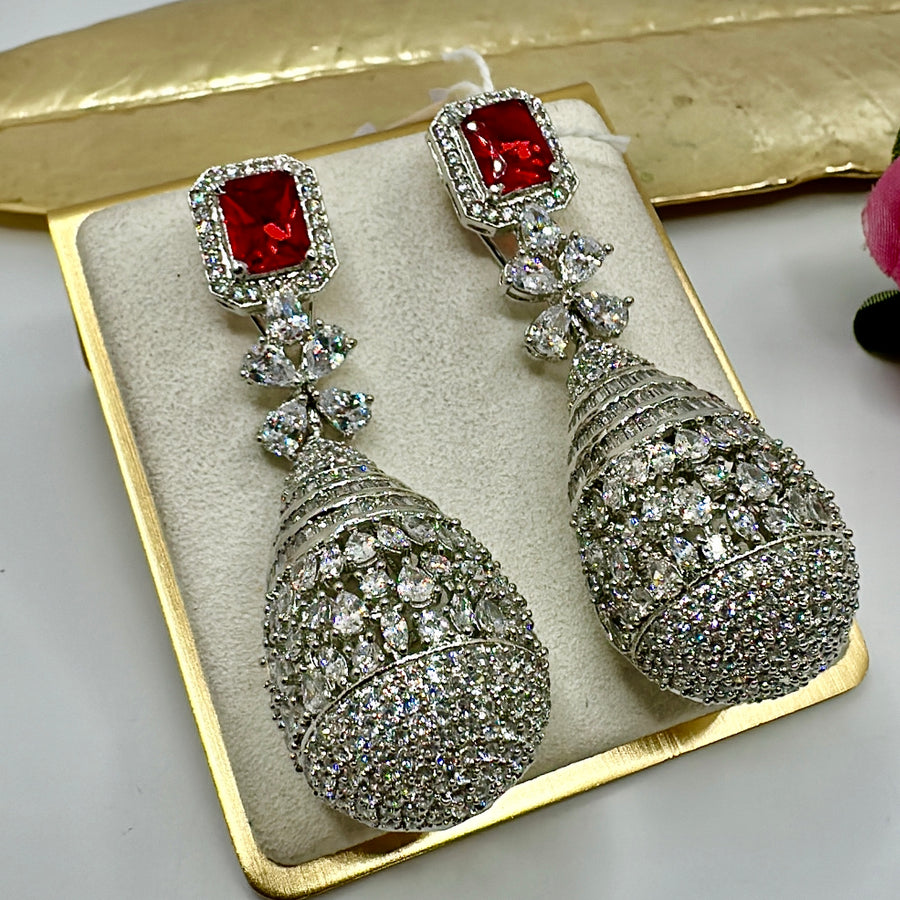 Red American Diamonds Earrings