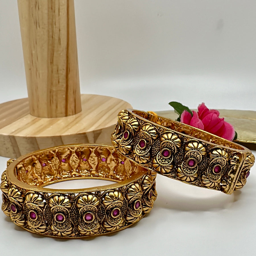 Ruby & Gold Bangle Pair (Openable Size 2.2)