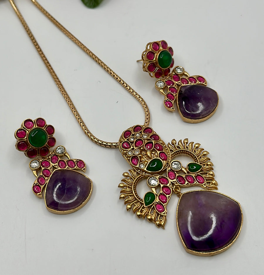 Purple and Kundan Jadau Pendant Set