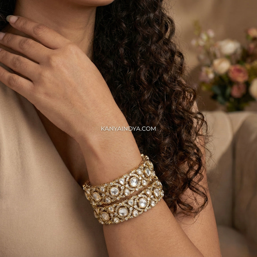 Clear Moissanite Openable Statement Bangle Pair(Size 2.4)