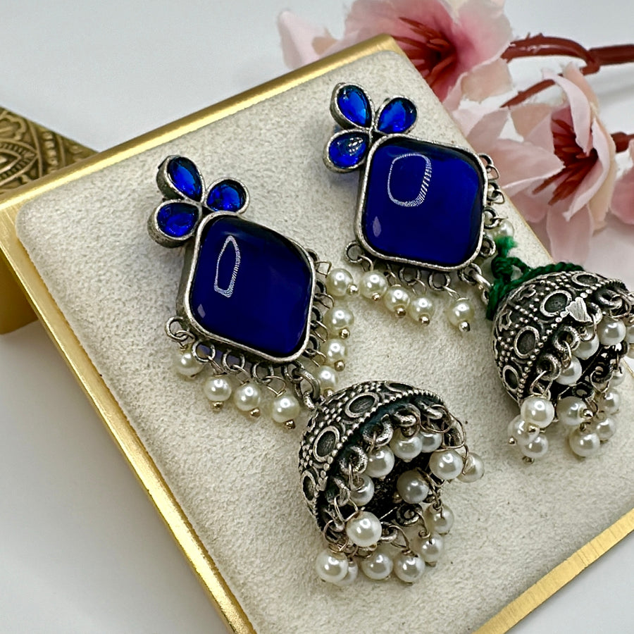 Blue Silver Lookalike Jhumka