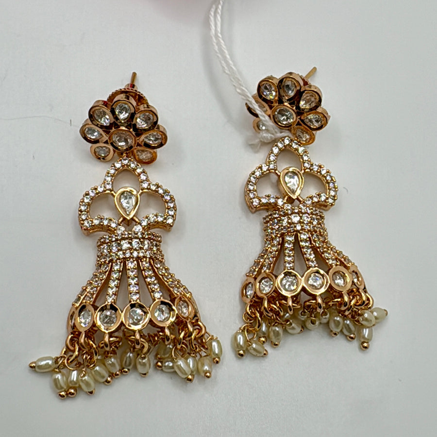 Clear Kundan Half Jhumka Style American Diamonds Earrings