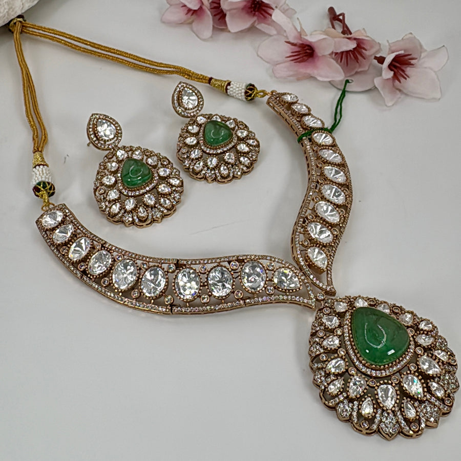 Mint Doublet Premium Moissanite Polki Necklace Set