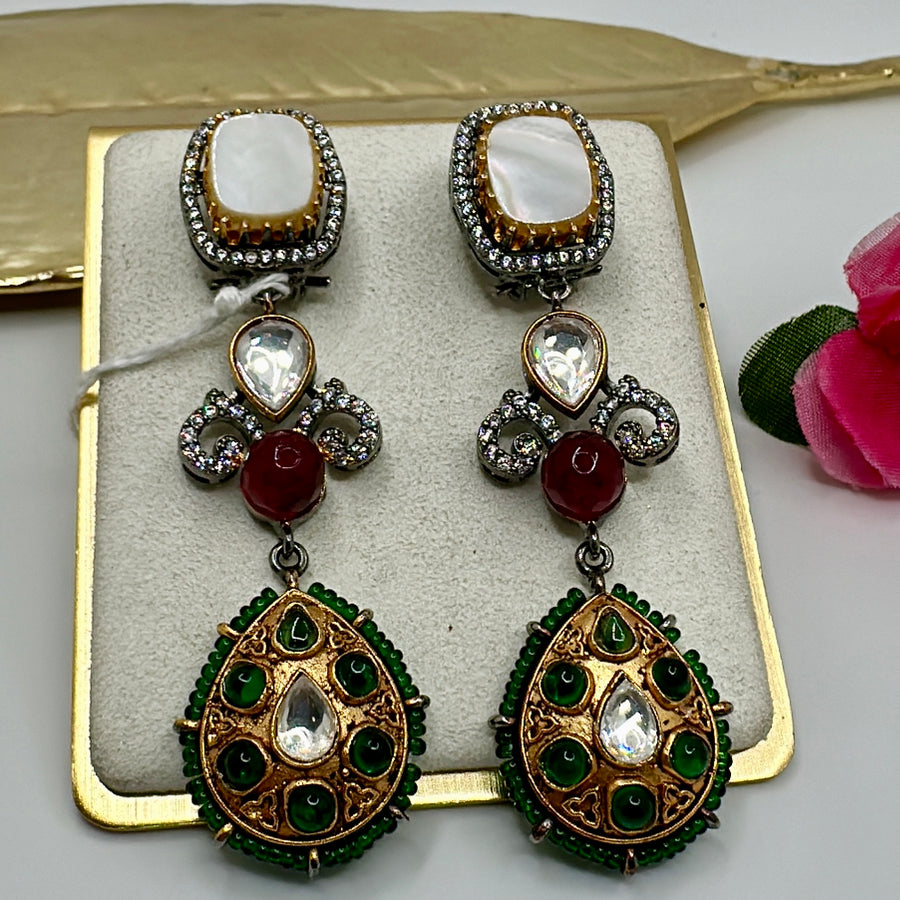 Green & MOP Vintage Kundan Earrings