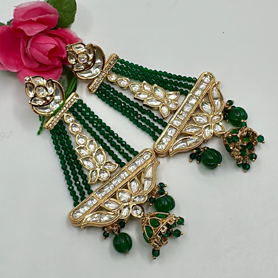 Green Kundan Pearl Statement Earrings