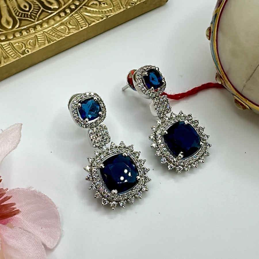 Blue Dainty American Diamonds Earrings