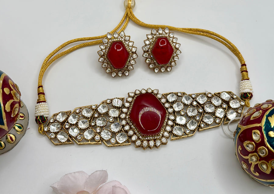 Ruby Red Doublet & Moissanite Statement Choker Set