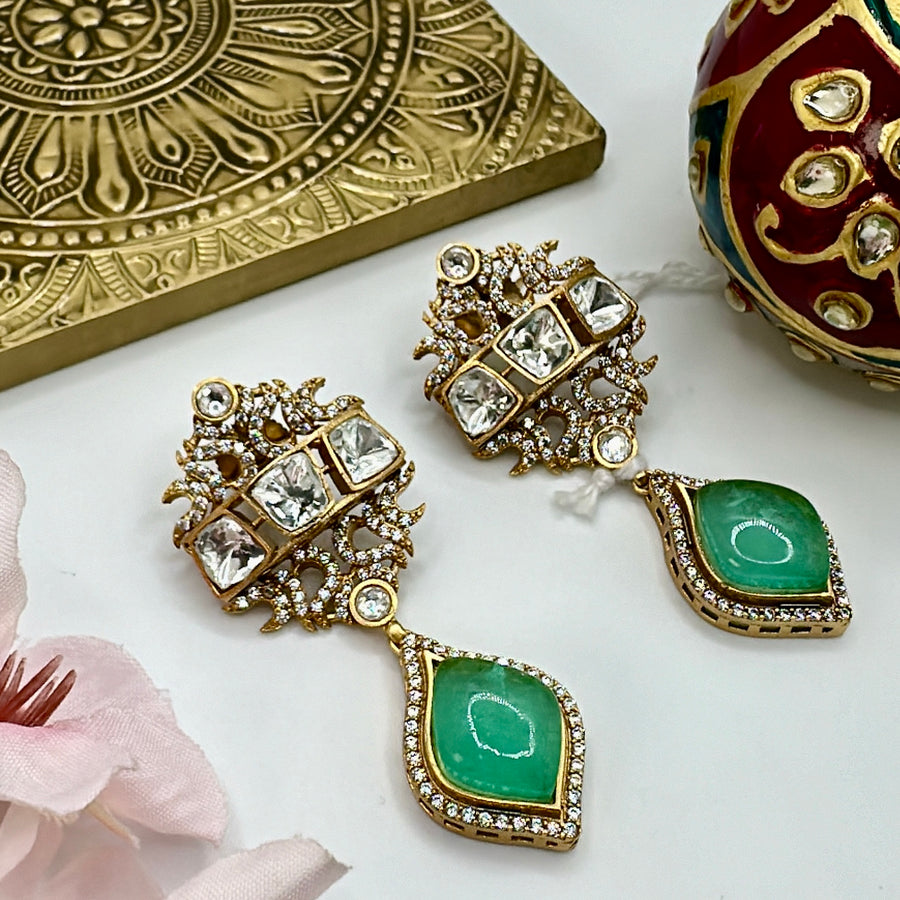 Mint Moissanite Kundan Earrings