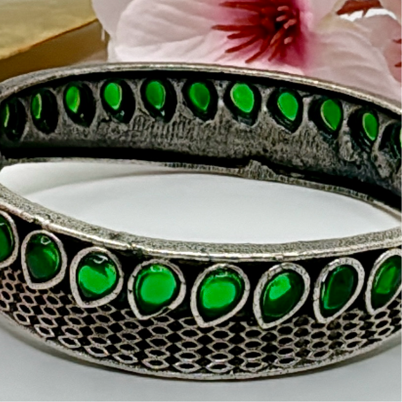 Green Silver Lookalike Bangle