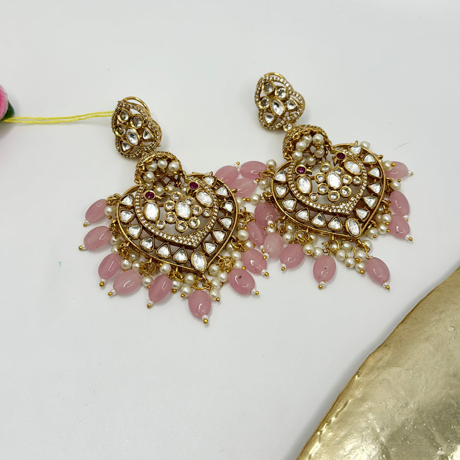 Tyaani Inspired Pink Kundan Statement Earrings