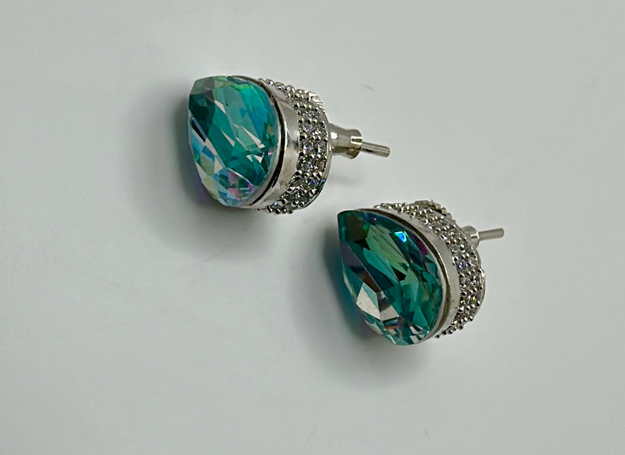 Turquoise Dual Tone Swarovski Drop Studs