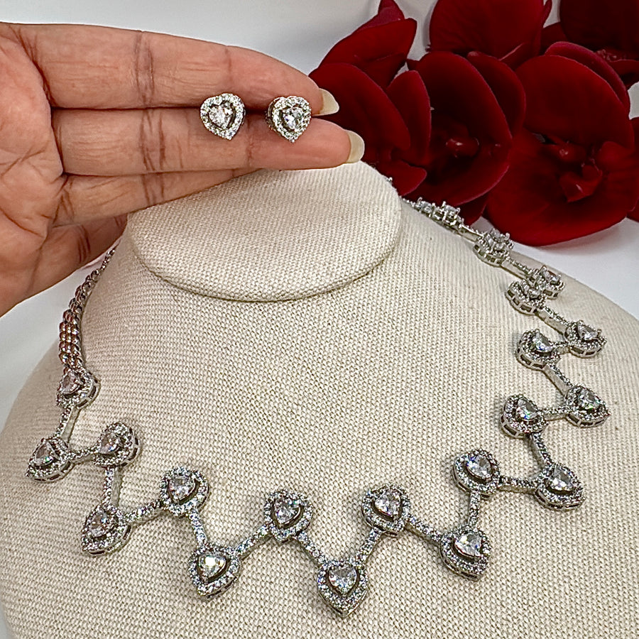 Clear Hearts Cubic Zirconia Choker Necklace Set