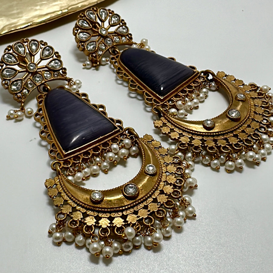 Purple Lightweight Antique Gold Statement Earrings