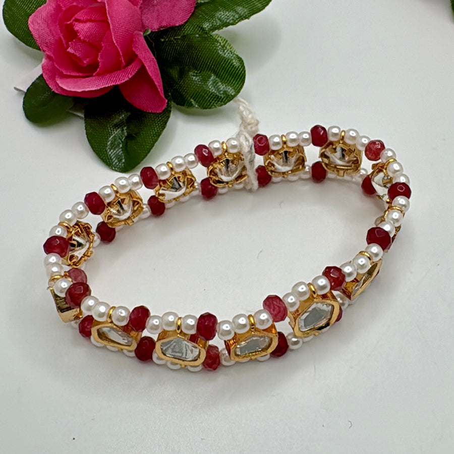 Ruby Pearls Kundan Stretchable Bracelet