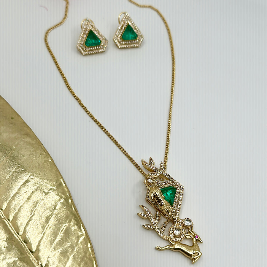 Green Sabya Inspired Pendant Set