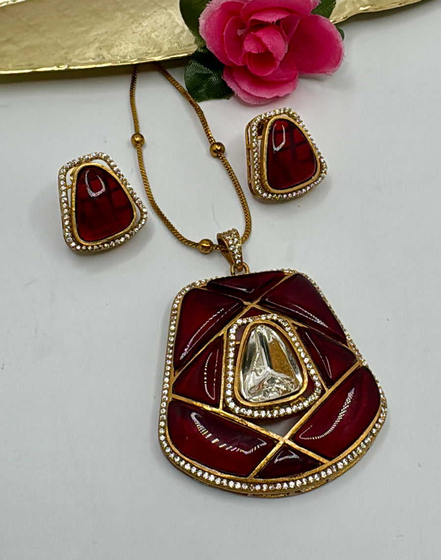 Ruby Red Moissanite Pendant Set