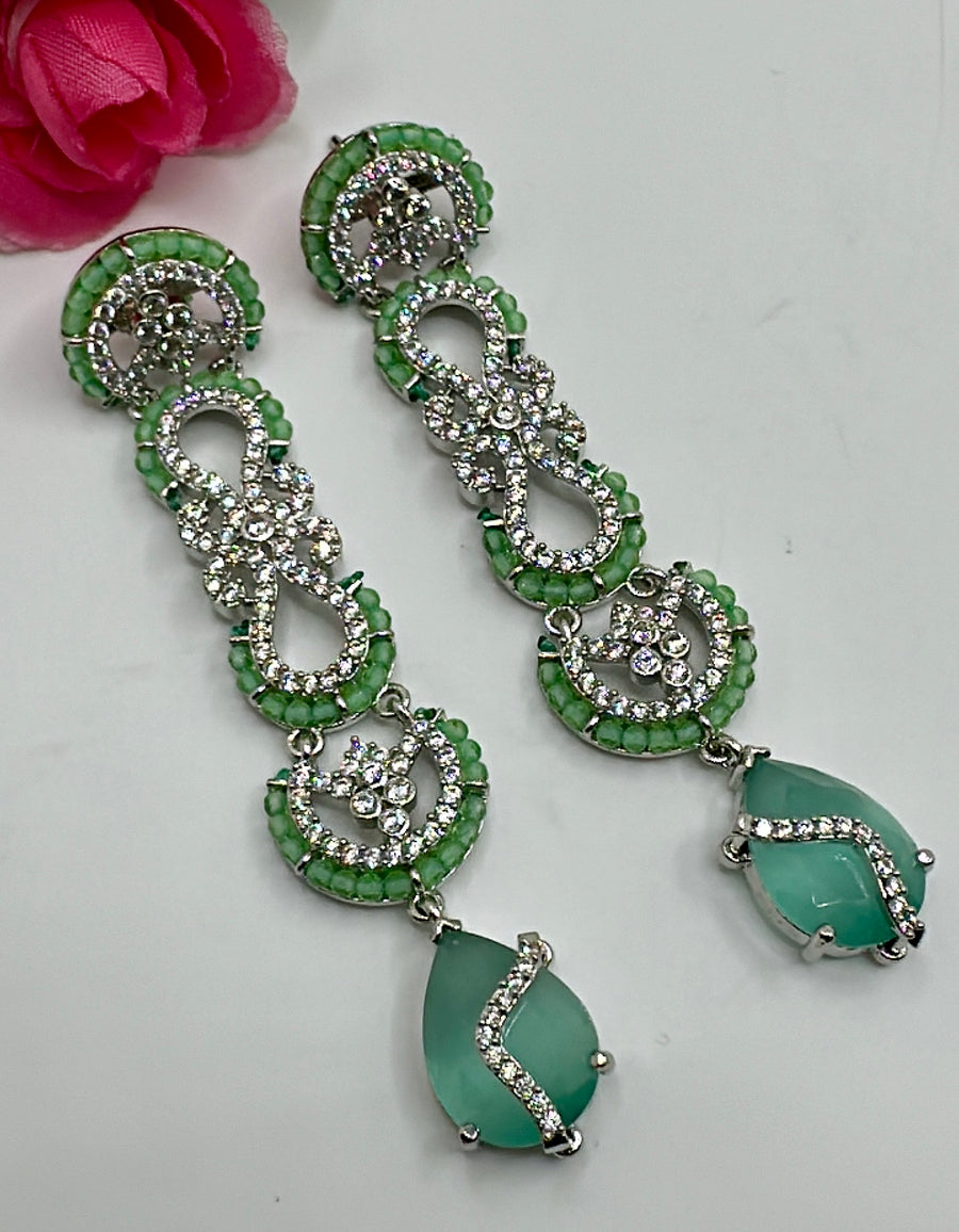 Mint American Diamonds Long Earrings