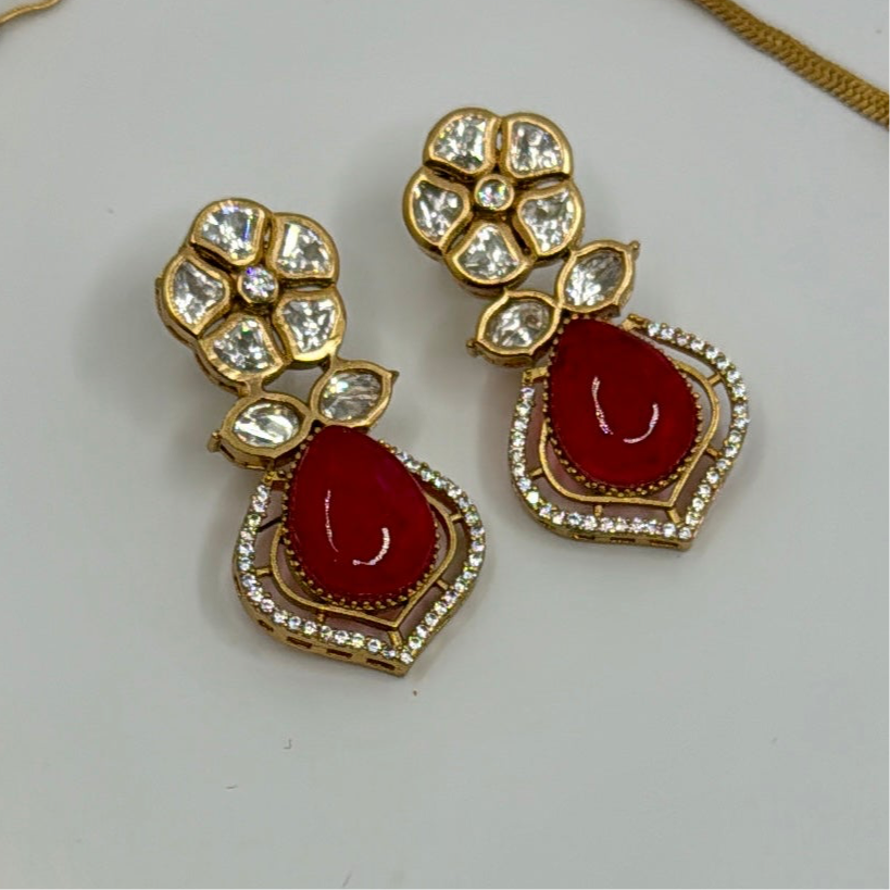 Ruby Red Doublets & Moissanite Statement Necklace Set