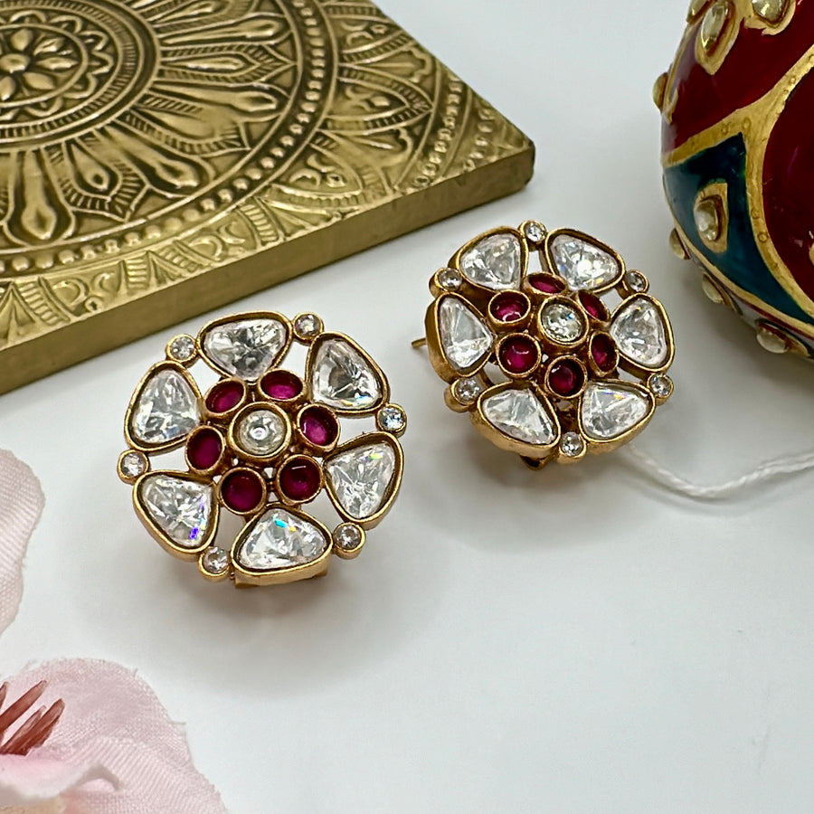 Ruby & Moissanite Kundan Studs