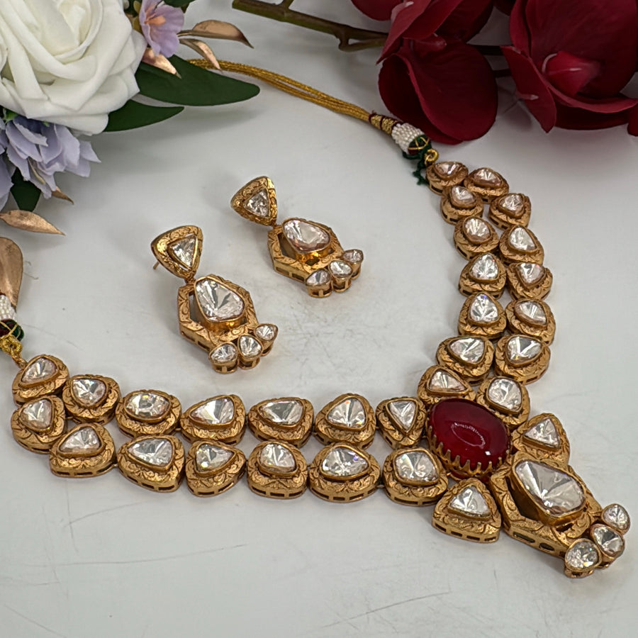 Ruby Red Doublet Moissanite Statement Necklace Set