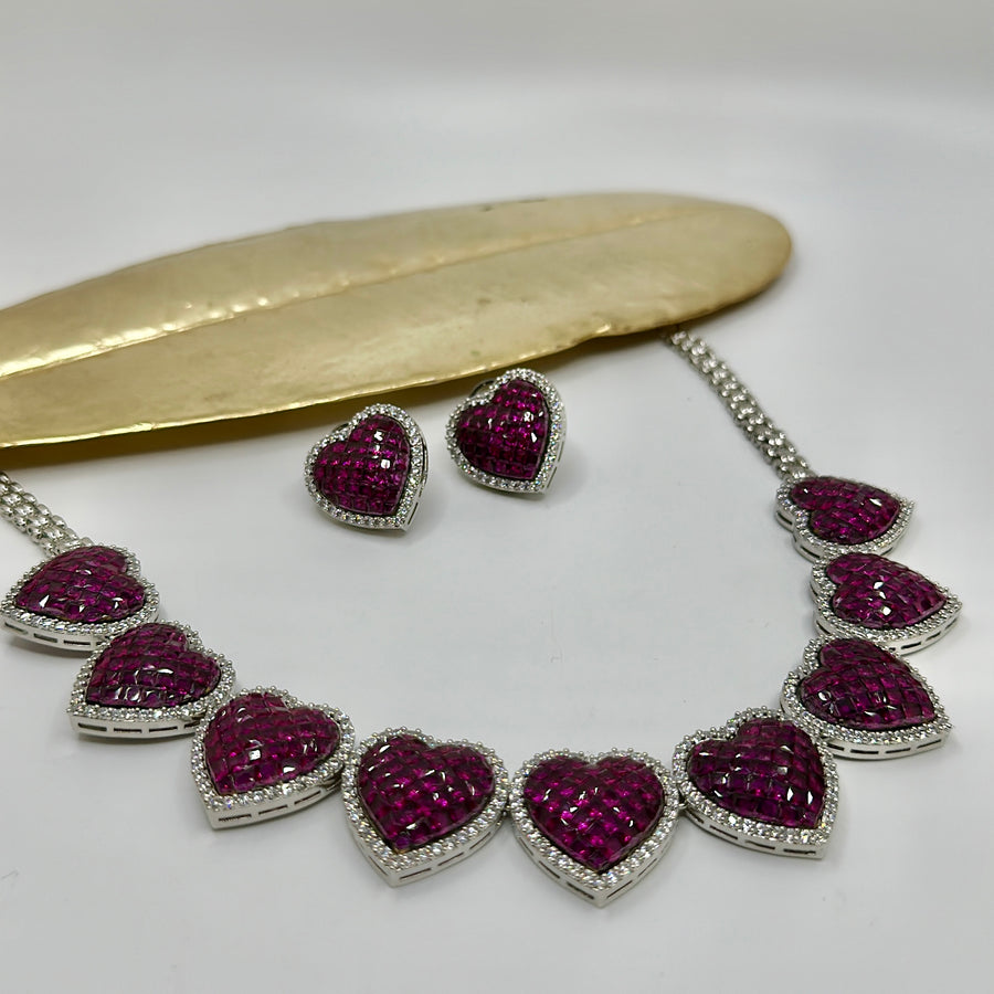 Ruby Invisible Setting Necklace Set