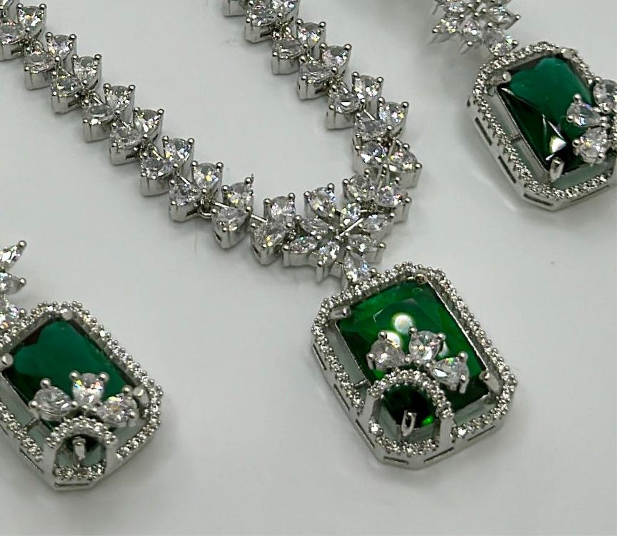 Green American Diamonds Necklace Set