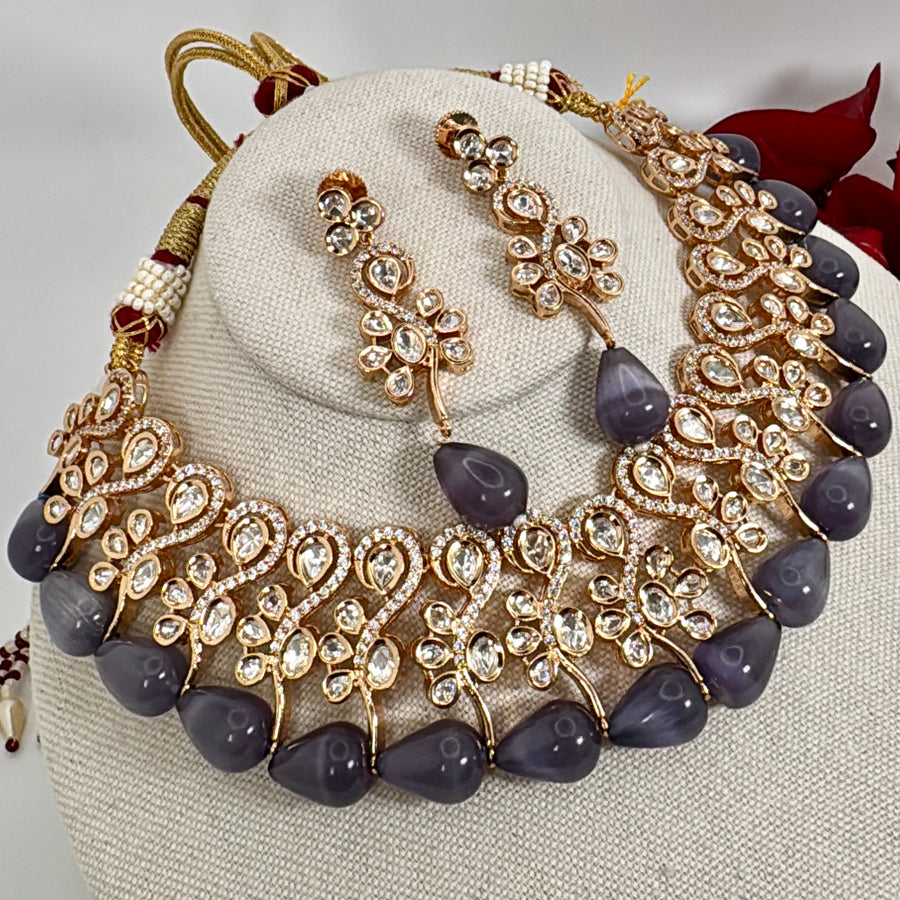 Purple Polki Kundan Necklace Set