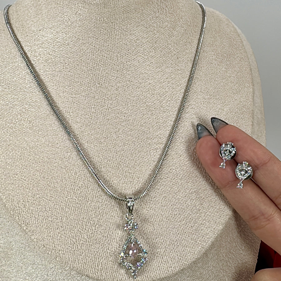 Pink Cubic Zirconia Pendant Necklace Set