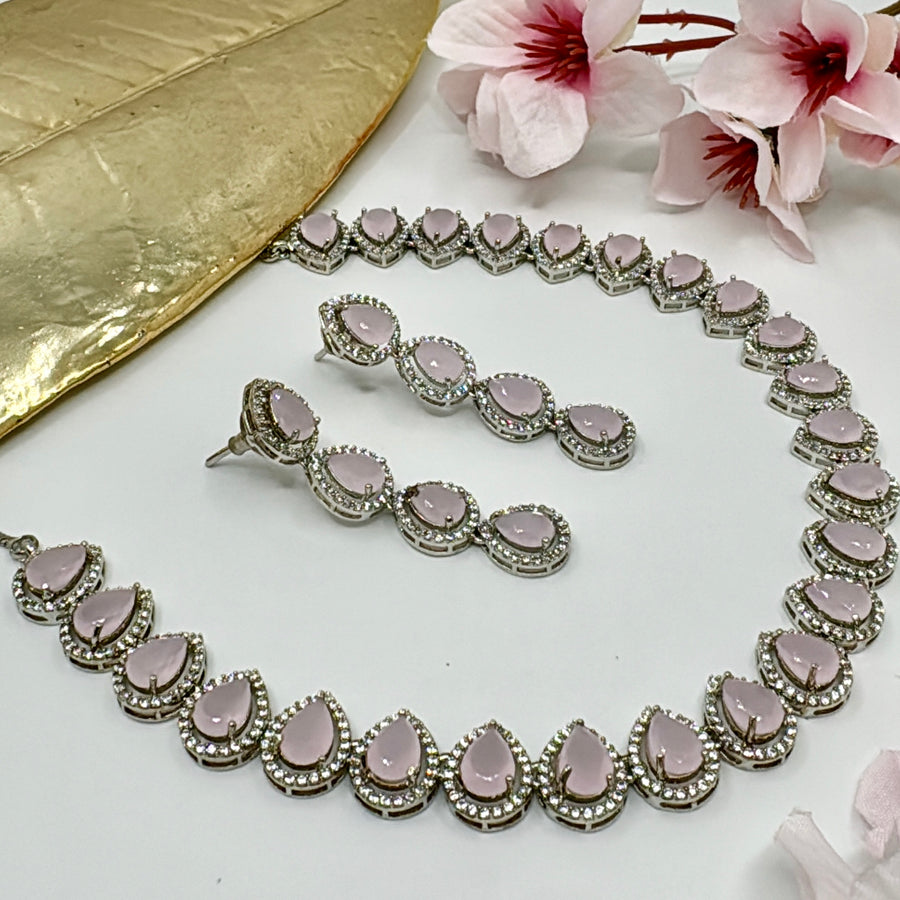 Pink American Diamonds Necklace Set