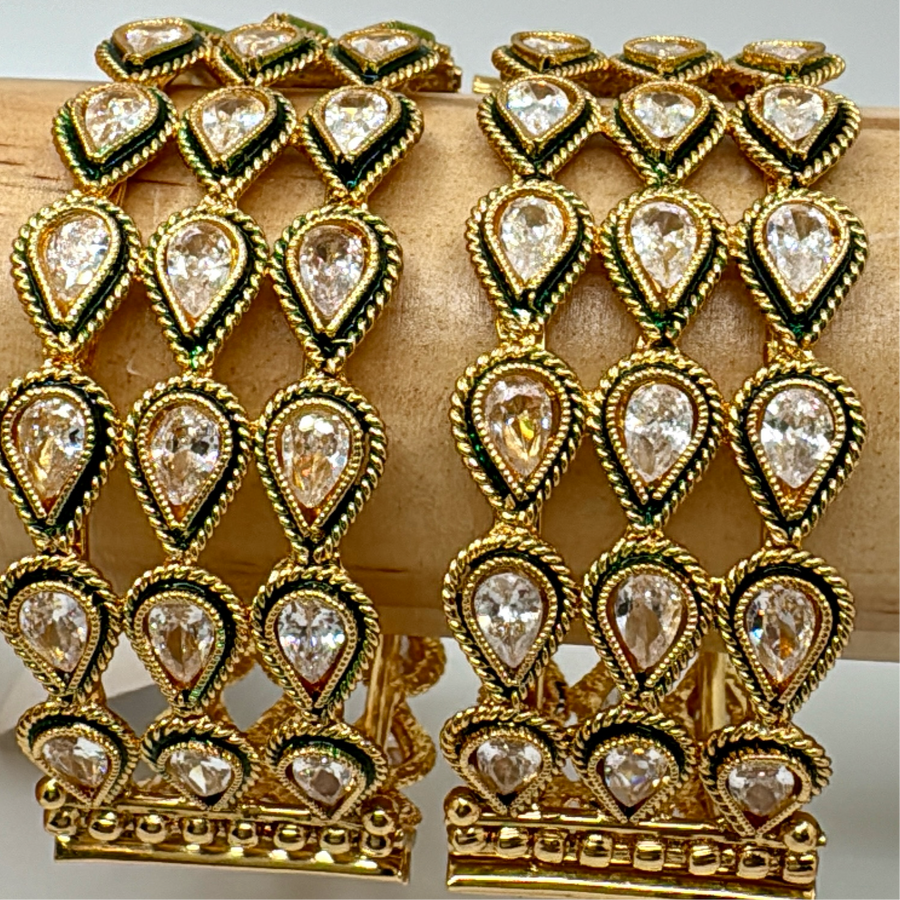 Clear Kundan Openable Bangle Pair (Size 2.4)