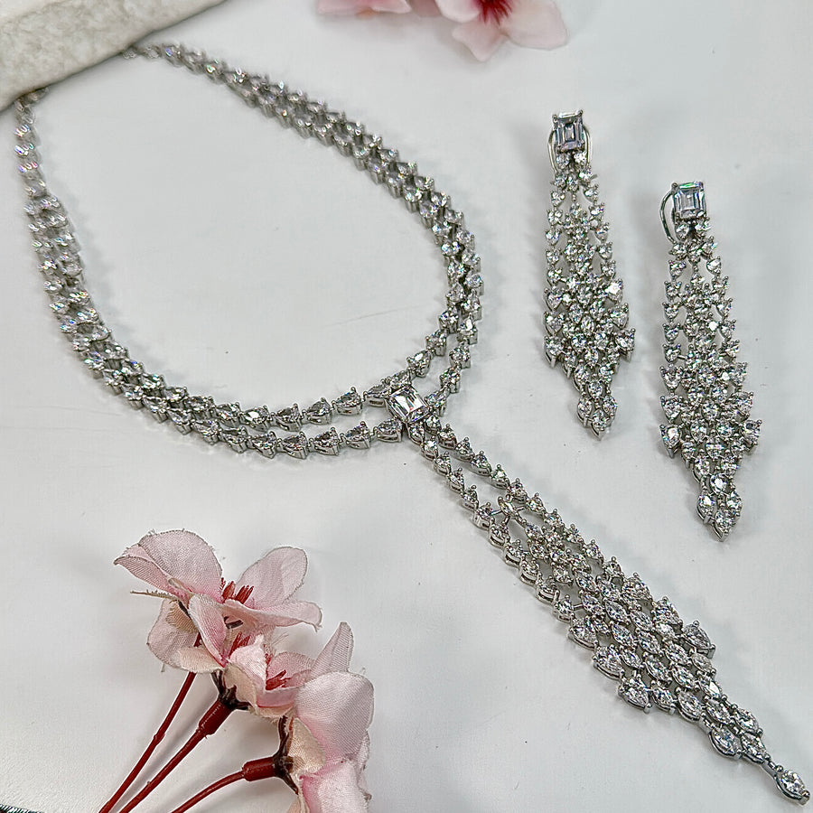 Clear Cubic Zirconia American Diamonds Necklace Set