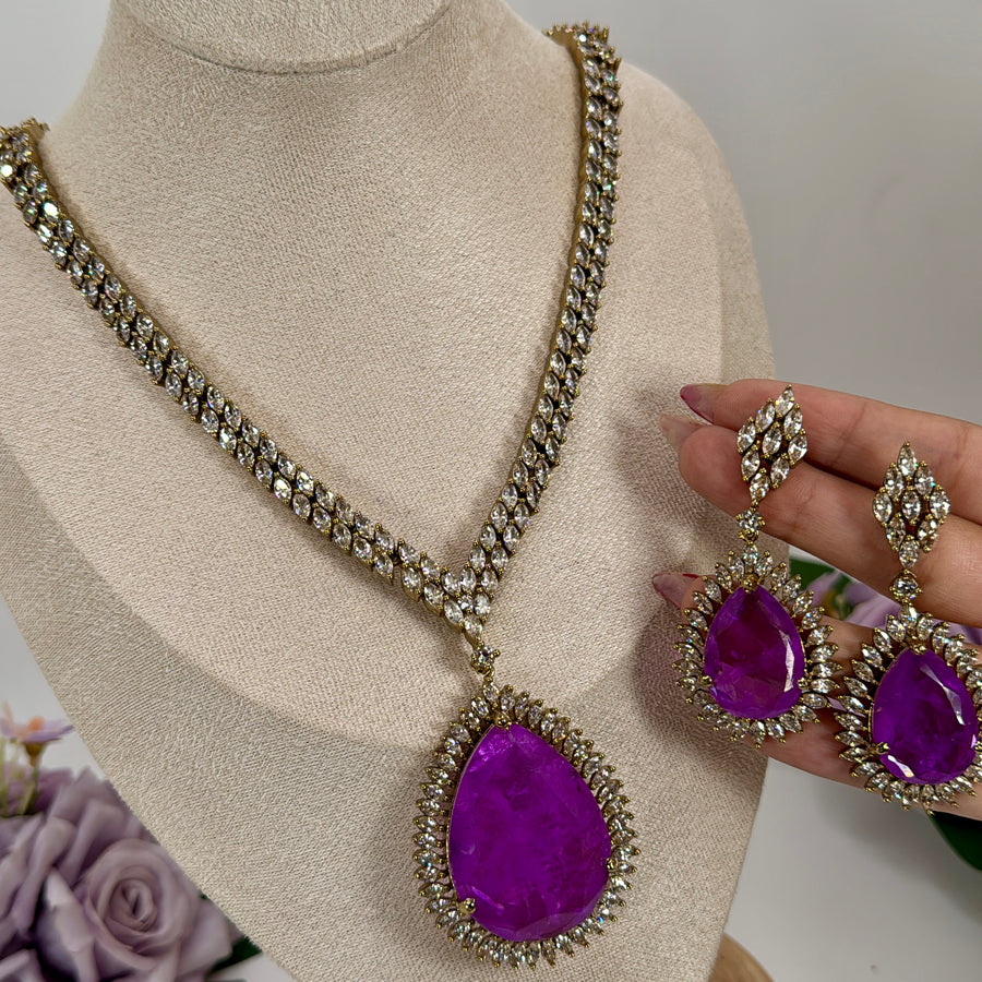 Purple Doublet & American Diamonds Necklace Set